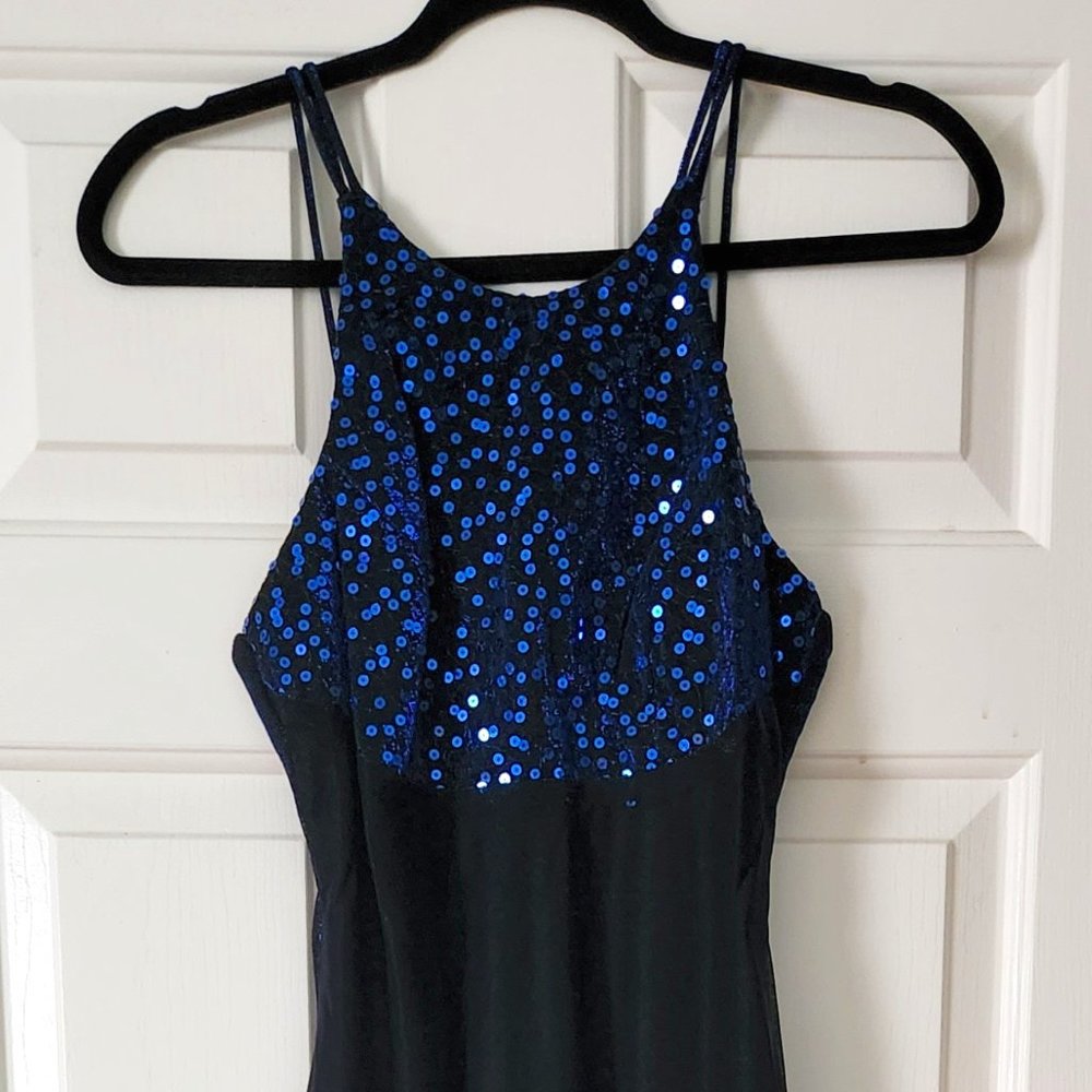 Vintage Prom Dress- Blue Sequins Bodice